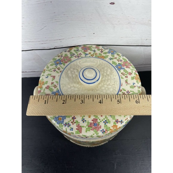 Vintage Ceramic Biscuit Cookie Cracker Jar Barre Cross Stich Pattern No Handle - Picture 11 of 12